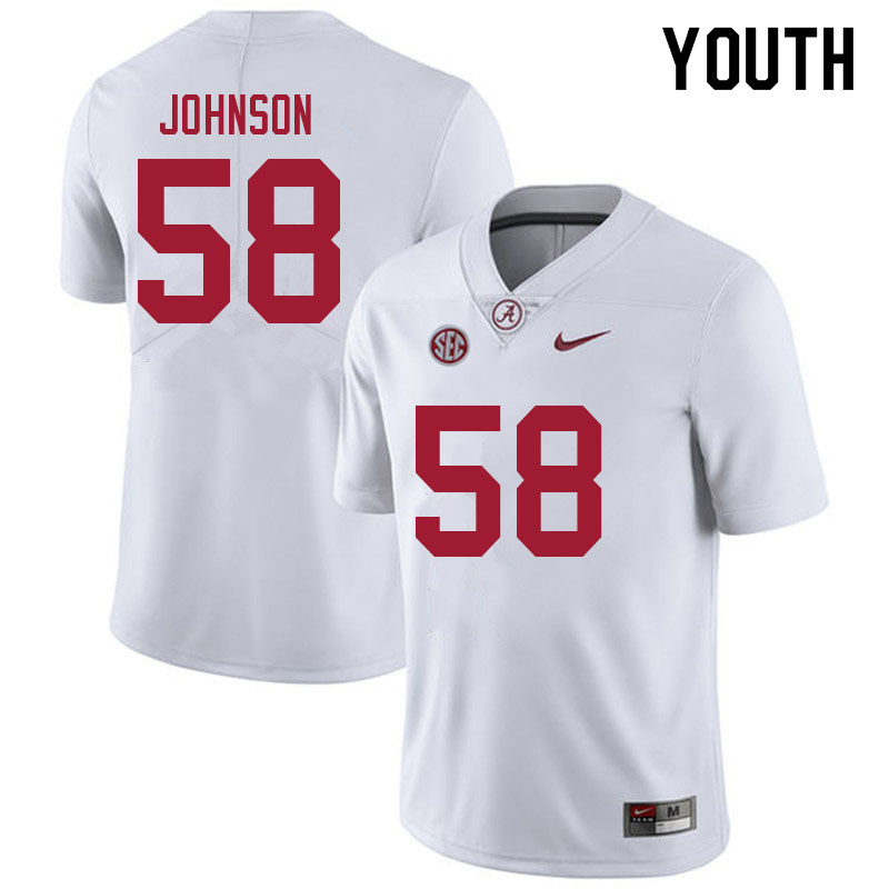 Alabama Crimson Tide Youth Christian Johnson #58 White NCAA Nike Authentic Stitched 2021 College Football Jersey NB16Y44WU